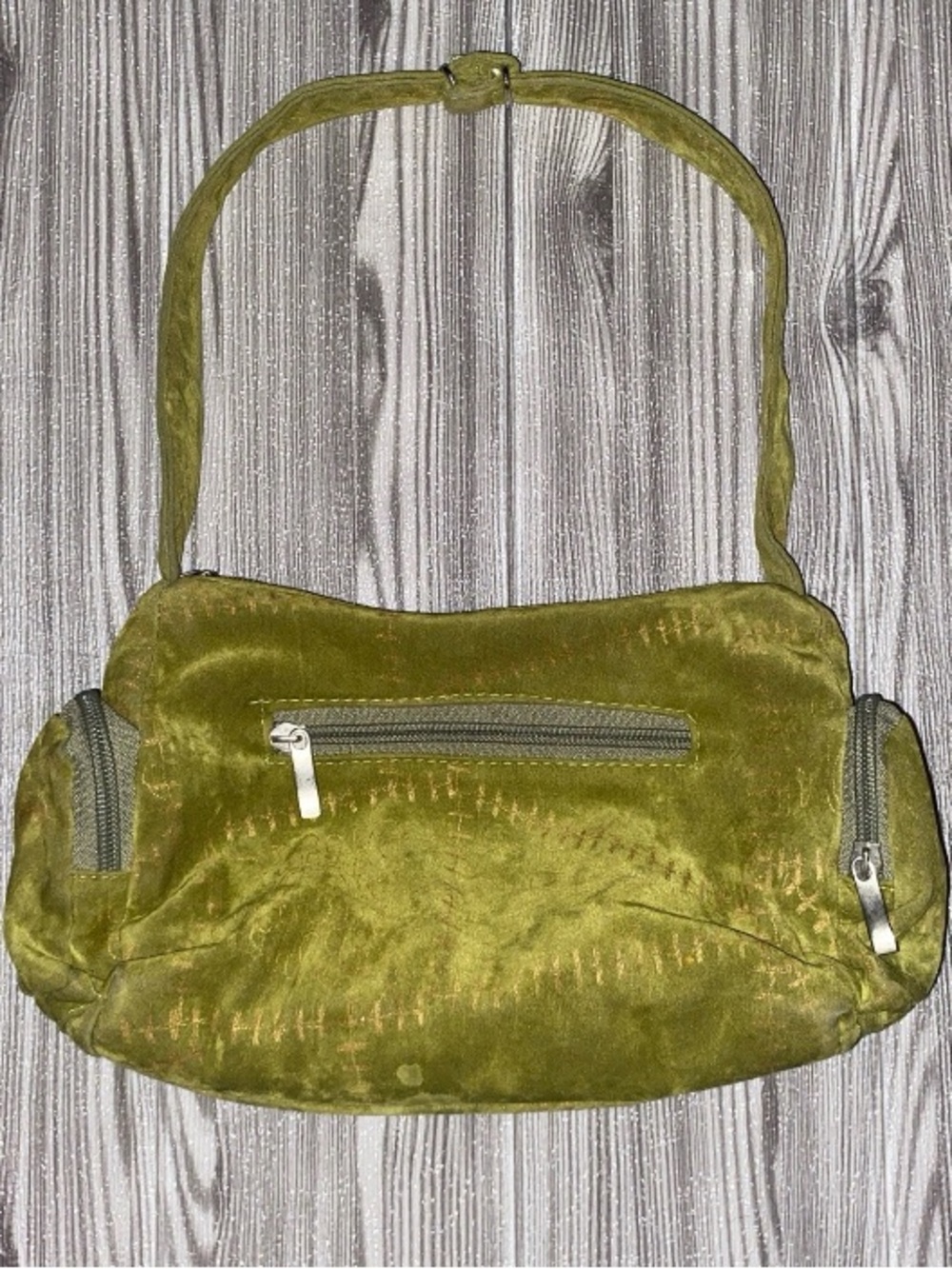 Y2K Olive Green Velvet Shoulder Bag - Picture 2 of 5